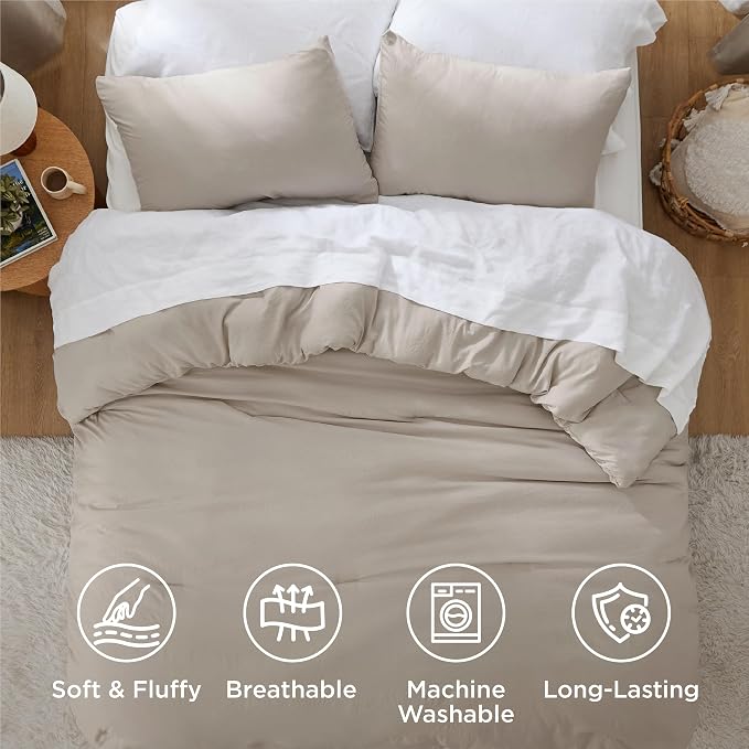 Bedsure Twin/Twin XL Comforter Set, Muted Linen Soft Prewashed Bedding for All Seasons, 2 Pieces GentleSoft Bed Set, 1 Lightweight Comforter (68"x88") and 1 Pillowcase (20"x26")