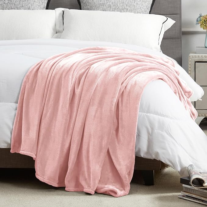 DREAMNINE Oversized Soft Plush Fleece Throw Blanket Twin Size 60" x 80", Decorative Large Solid Lightweight Fluffy Velvet Bed Blankets, Big Cute Cozy Accent Shag Fuzzy Flannel Blanket for Bedroom,Pink