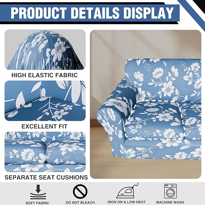 Stretch Couch Covers for 3 Separate Cushion Couch Sofa,Floral Printed Couch Sofa Cover,Washable Sofa Slipcover,Pet Friendly Furniture Protector with Elastic Bottom,Universal Fit for Home(Sofa,Cover)