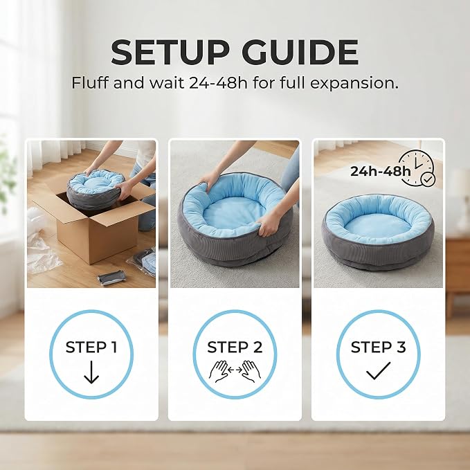 Calming Dog Bed for Small Dogs 18"x20" - Washable Donut Pet Bed with Anti-Slip Bottom, Soft Puppy Bed for Indoor Kittens and Cats with Removable Cover (Sky Blue)