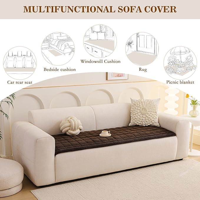 MEETSKY Couch Cover for 3 Cushion Couch, Sofa Covers for Dogs Washable, Non-Slip Sofa Protector Pet Friendly Dog Mats for Couches Soft Furniture Covers, 27.6" x 82.7", Chocolate