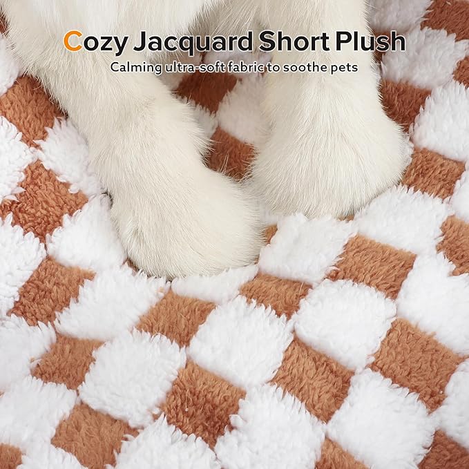 JOEJOY Dog Bed for Medium Small Dogs - Rectangle Orthopedic Dog Sofa Bed, Cute Modern Puppy Bed with Jacquard Shaggy Plush & Anti Slip Bottom, 25x21x8inches, Brown