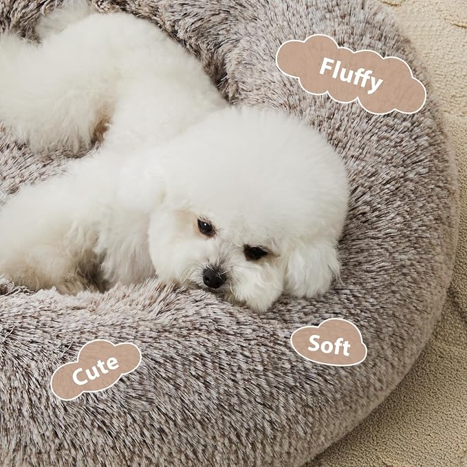 WNPETHOME Donut Dog Beds Large Sized Dog,Anti-Anxiety Caming Large Pet Bed,Fluffy Faux Fur Plush Puppy Bed，Warming Cozy Soft Round Bed for Pet, Cat Cuddler Cushion