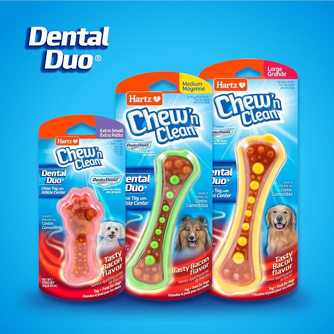 Hartz Chew 'n Clean Dental Duo Dog Treat & Chew Toy, Color Varies, Large, 3 Pack