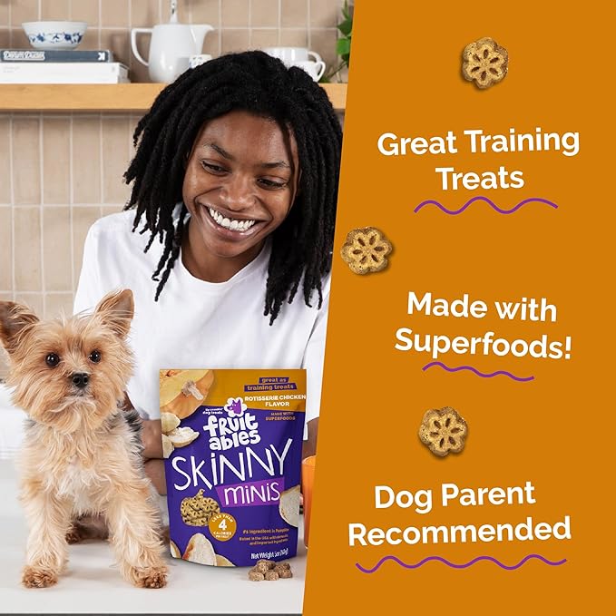 Fruitables Skinny Minis Dog Treats,Healthy Pumpkin Treat for Dogs,Low Calorie & Delicious,Puppy Training,No Wheat,Corn or Soy,Made in the USA,Rotisserie Chicken Flavor,5oz,(Pack of 2)