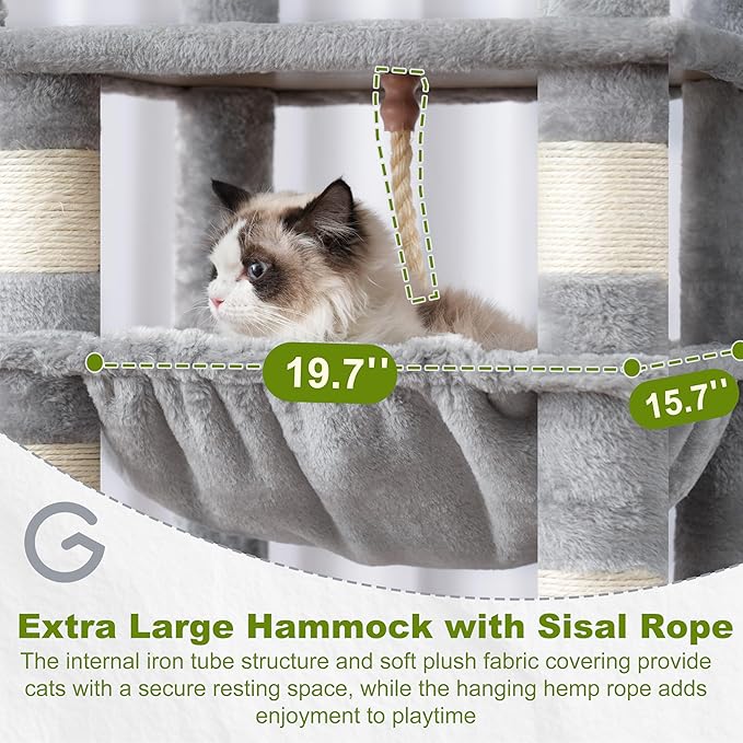 Gitelsnour Cat Tree, Cat Tower for Large Cats with 2 Big Platforms, 2 Baskets, condo and Toys, 63" Cat Scratching Posts for Indoor Cats, Light Gray GCT020W