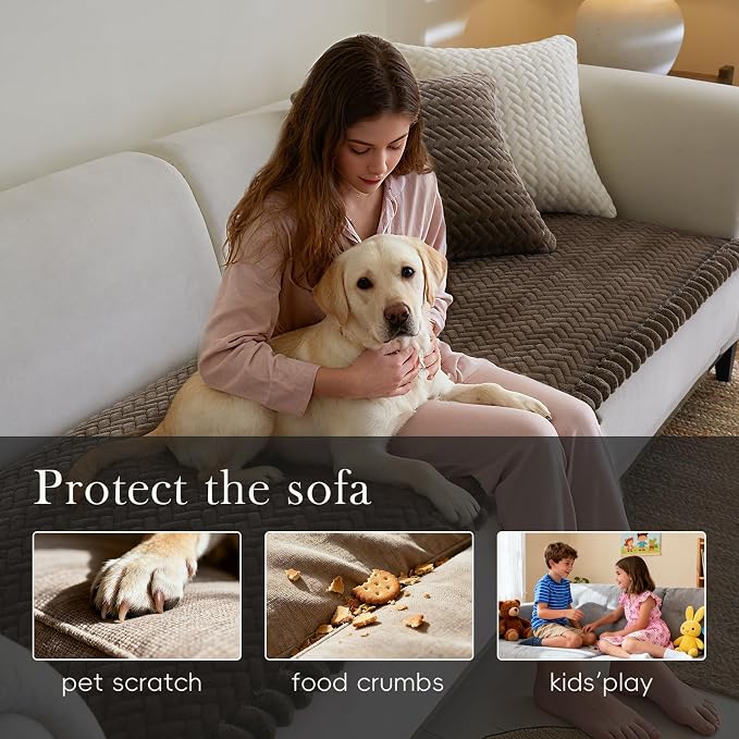 Couch Covers for Dogs, Dog Sofa Covers Washable, Dark Brown Non Slip Pet Couch Protector Blanket for 3 Cushion and Sectional Sofas