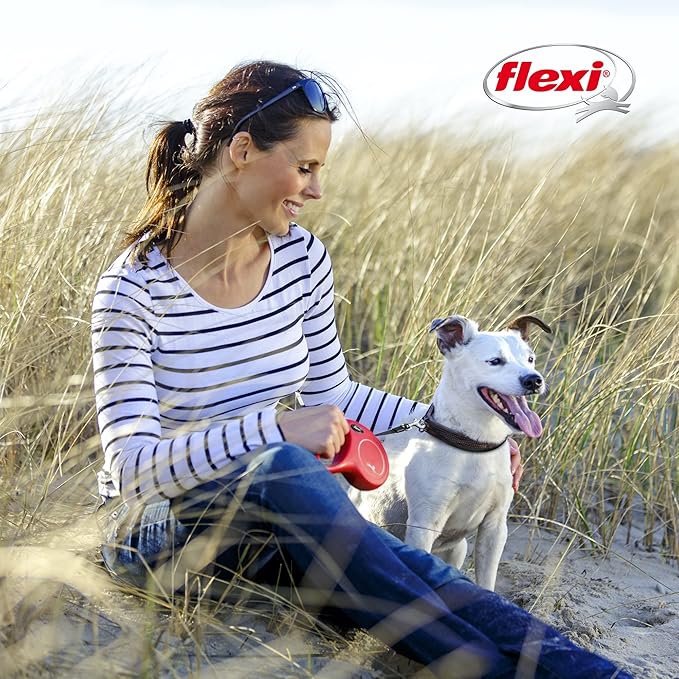 FLEXI New Classic Cord Retractable Dog Leash for Small Dogs up to 26 lbs. – 16 ft., Red | Tangle-Free Pet Walking Leash with One-Handed Brake, Pause, Lock | German Quality Product