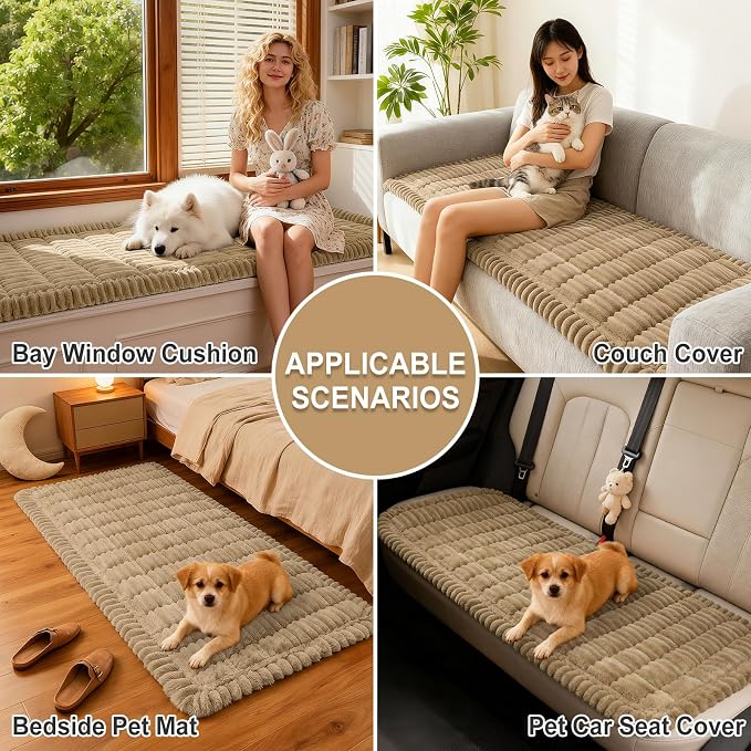 hyha Couch Cover for Dogs Washable, Non Slip Thick Flannel Sofa Protector, Pet Friendly Plush Furniture Cover for Sectional Sofa & Loveseat (Khaki, 27.6" x 82.7")