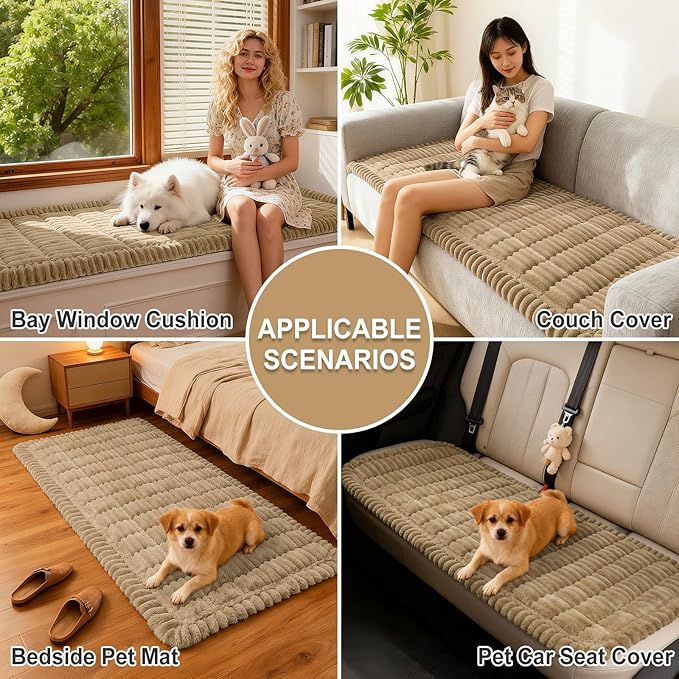hyha Couch Cover for Dogs Washable, Non Slip Thick Flannel Sofa Protector, Pet Friendly Plush Furniture Cover for Sectional Sofa & Loveseat (Khaki, 27.6" x 27.6")