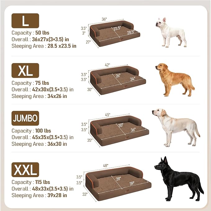Comfort Expression Memory Foam Dog Bed Large Sized Dogs - Waterproof Orthopedic Pet Bed with Washable Removable Cover, Non-Slip Pet Sofa Couch, 36 x 27