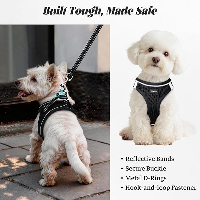 YIMEIS Dog Harness and Leash Set, No Pull Soft Mesh Pet Harness, Reflective Adjustable Puppy Vest for Small Medium Large Dogs, Cats (Black-Update, Medium (Pack of 1)