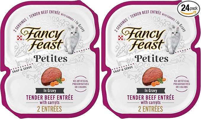 Fancy Feast Purina Petites Tender Beef Entree with Carrots in Gravy Gourmet Wet Cat Food - 2.8 oz. Tubs,(Pack of 24)
