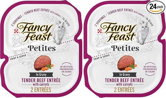 Fancy Feast Purina Petites Tender Beef Entree with Carrots in Gravy Gourmet Wet Cat Food - 2.8 oz. Tubs,(Pack of 24)