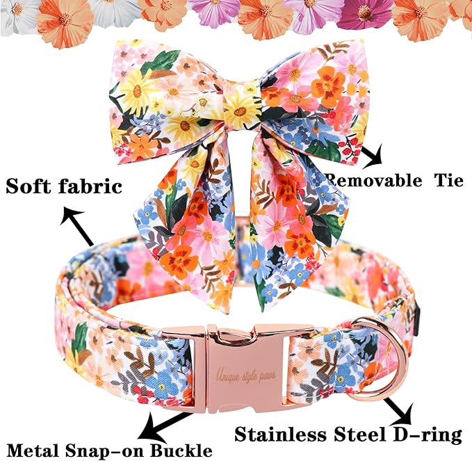 Unique style paws Cartoon Dog Collar with Bowtie Spring Summer Puppy Collar with Flower for Small Medium Large Boys Girls Dogs