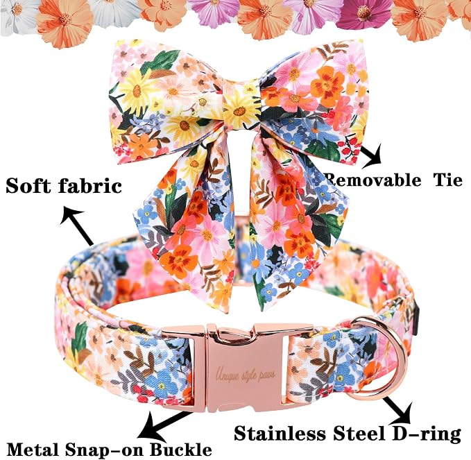 Unique style paws Cartoon Dog Collar with Bowtie Spring Summer Puppy Collar with Flower for Small Medium Large Boys Girls Dogs
