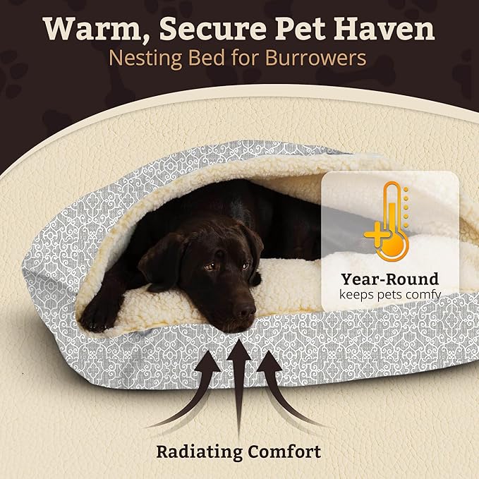 Snoozer Rectangle Cozy Cave Dog Bed - Indoor Dog Bed with Cover Cave, Covered Calming Burrow for Large Sized Pets with Blanket Attached, Enclosed, Washable Cover - XL, Ramey Gray