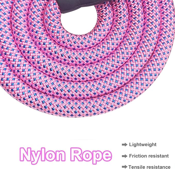 MayPaw Heavy Duty Rope Dog Leash, 3/4/5/6/7/8/10/12/15 FT Nylon Pet Leash, Soft Padded Handle Thick Lead Leashes for Large Medium Dogs (Pink-Blue dot, 1/2" * 12')