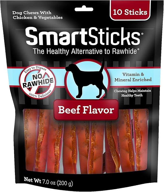 SmartBones SmartSticks, Treat Your Dog to a Rawhide-Free Chew Made With Real Beef, 10 Count