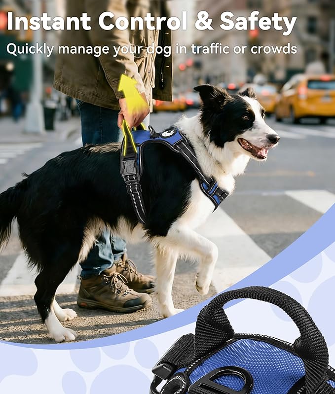 Joytale No Pull Dog Harness Medium Sized Dog, Reflective Pet Vest with Front Clip, Adjustable Soft Padded Harnesses with Easy Control Handle for Training and Walking, Navy Blue, M