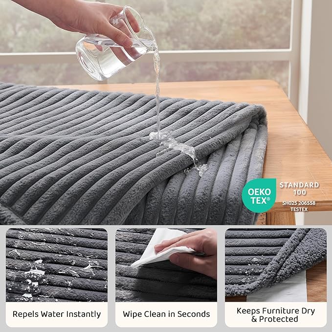 Qeils Waterproof Calming Dog Blanket for Large Dogs, Noiseless Soft Plush Pet Blanket for Bed, 500GSM Thick Faux Fur Pet Throw, Cozy Couch Furniture Protection Washable, Charcoal Grey, 50x60IN