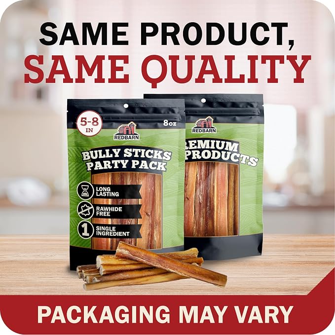 Redbarn Pet Products All Natural 8"-12" Bully Sticks for Medium/Large Dogs - Healthy Long Lasting Chews Variety Party Pack - 100% Beef Single Ingredient Low Odor Rawhide Free - 1lb