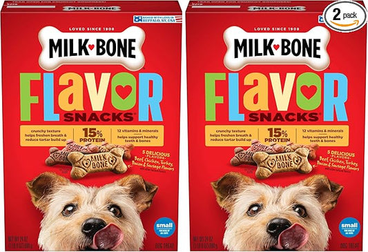 Milk-Bone Flavor Snacks Small Dog Biscuits, Flavored Crunchy Dog Treats, 24 Oz. Box (Pack of 2)