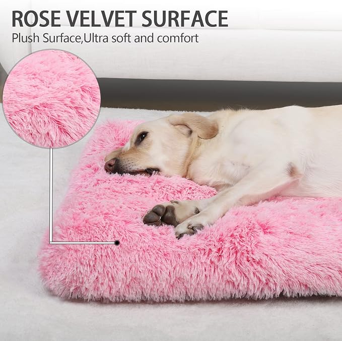Vonabem XL Dog Bed Large Crate Pad, Washable Pink Pet Beds, Deluxe Plush Soft Crate Bed 42 inch, Dog Mats for Sleeping, Anti-Slip Kennel Pad 41 * 27 inch