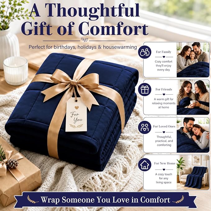L'AGRATY Weighted Blanket - 48"x72" 15lbs Cooling Breathable Heavy Blanket Microfiber Material with Glass Beads for Adult All-Season Summer Fall Winter Soft Thick Comfort