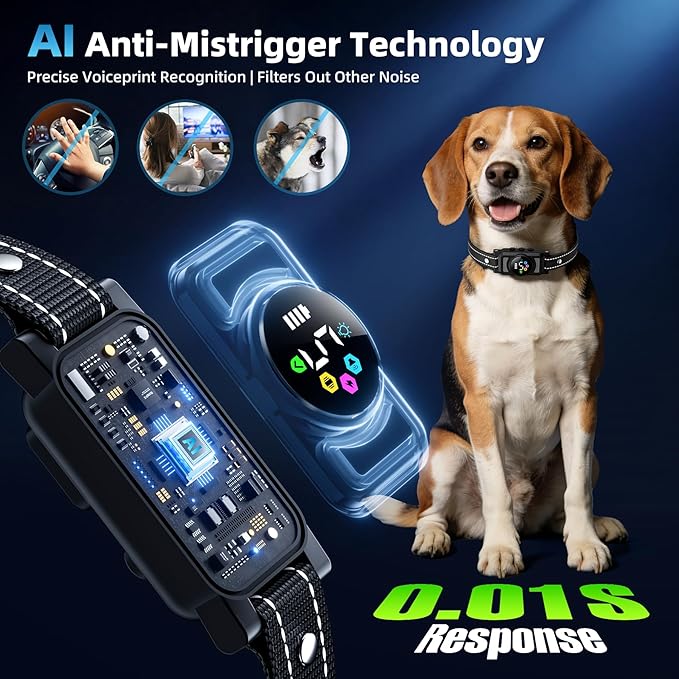 Jicawz Dog Bark Collar for Large Medium Small Dogs, AI No-Bark Collar for Dogs Training Collar, Smart Barking Collar, Rechargeable Bark Collar