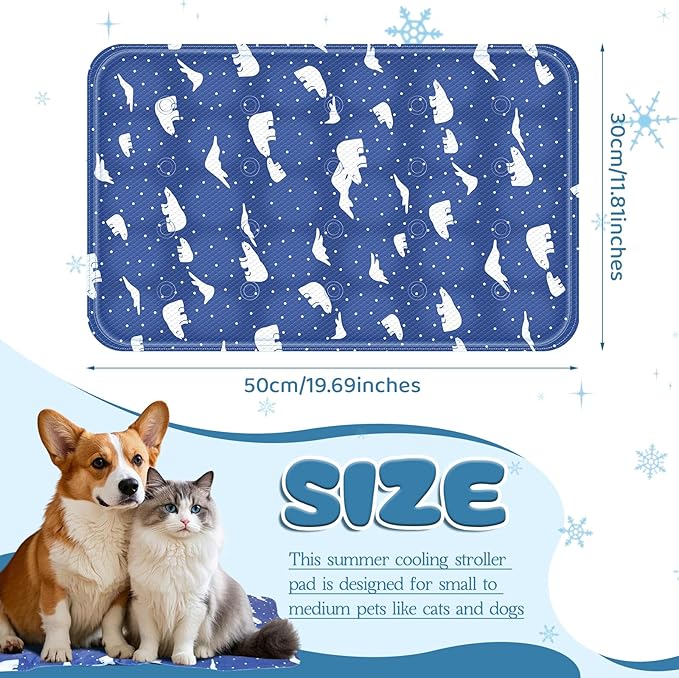 Nuanchu Dog Stroller Cooling Mat, Waterproof Gel Pet Cooling Pad for Summer, Washable Cat Sleeping Blanket, Portable Ice Gel Travel Mat for Cats, Crates, Car Seat(11.81 x 19.69 Inches,Royal Blue Bear)
