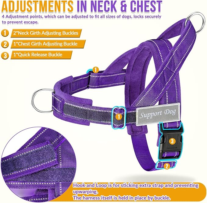 SlowTon No Pull Dog Harness - Heavy Duty Dog Harness and Leash Set for Medium Large Dogs, Reflective Tactical Harness with Soft Padded and Front Clip for Easy Walk and Training (PU, M)