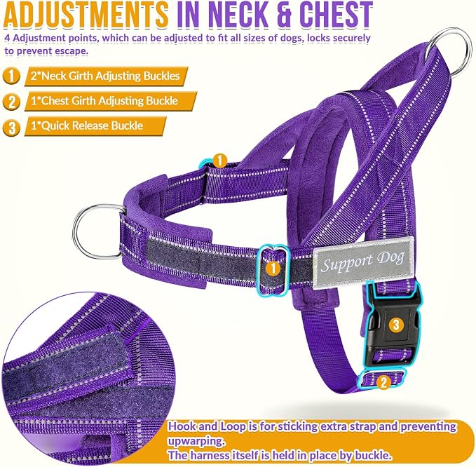 Lukovee No Pull Dog Harness and Leash Set - Adjustable Soft Padded Vest with Front Clip for Easy Control, Reflective Durable Harness for Safe Daily Training Walking for Medium Large Dogs (M, PU)