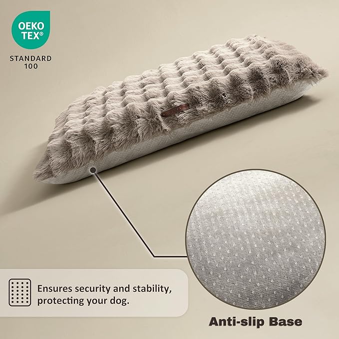WDCOZY Fluffy Dog Crate Beds for Large Dog, Plush Faux Fur Kennel Pad with Removal Washable Cover, Soft Pet Mat for Sleeping & Ease Anxiety, Anti-Slip Bottom for Pet Up, 36"x23", Beige
