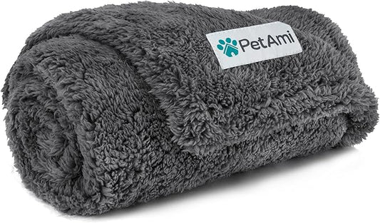 PetAmi Fluffy Waterproof Dog Blanket for Couch and Bed, Reversible Sherpa Pet Throw, Pee Proof Furniture Protector Sofa Cover, Washable Cat Blanket for Small Medium Dogs and Cats (Grey, 24x32)