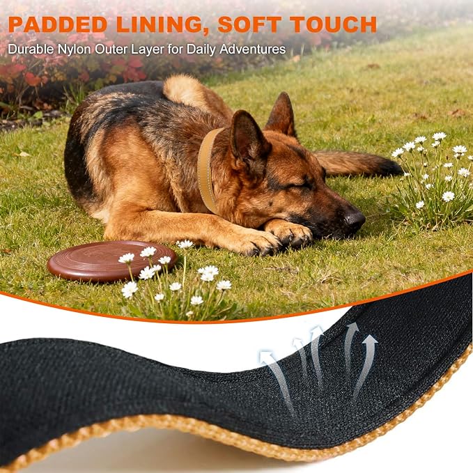 Taglory Reflective Dog Collar for Extra Large Dogs, Soft Neoprene Padded with Escape-Proof Locking Buckle, Upgraded Zinc Alloy Ring, Adjustable for Daily Walking, Tan,XL