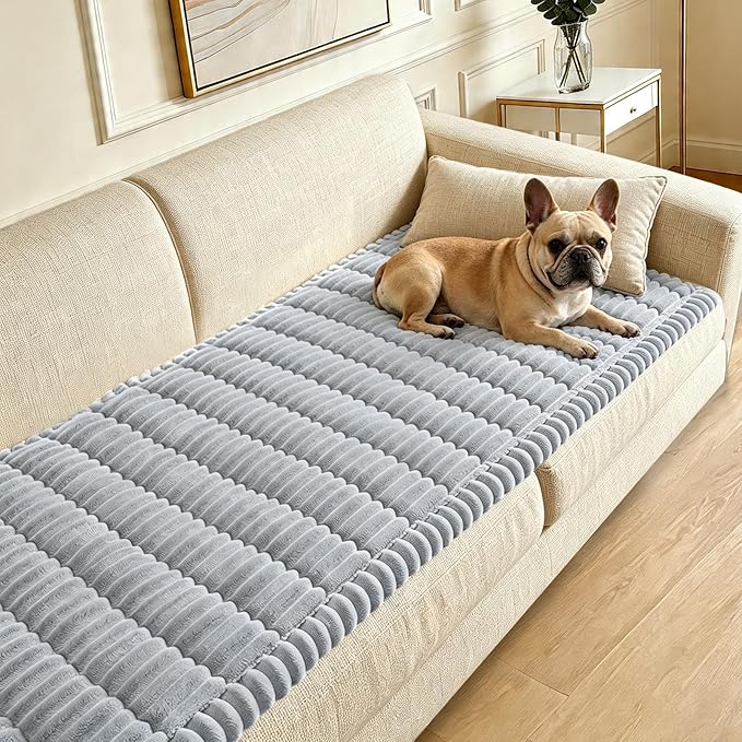 Couch Cover for Dogs Washable,Non Slip Fuzzy Durable Couch Covers for 3 Cushion Sofa Pet Friendly Sofa Cover Dog Thick Soft Slipcovers Protector Couches Mat Bed (Light Grey,27.6" x 59"/70 x 150cm)