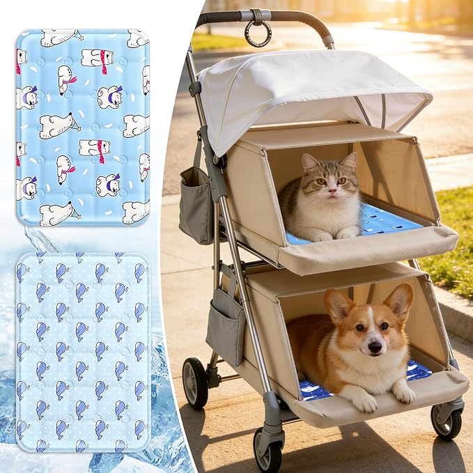 2Pcs Dog Stroller Cooling Mat for Pet Stroller Outdoor Pet Cooling Mat Waterproof Cooling Pad for Small Cat Puppy,Light Color