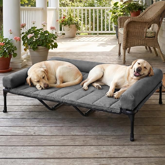 Veehoo Cooling Elevated Dog Bed Add Removable Waterproof Bolster Cushion Mat, Raised Pet Cot with Breathable Teslin Mesh, No-Slip Feet, Dog Sofa Bed for Indoor Outdoor, XXLarge, Black Silver