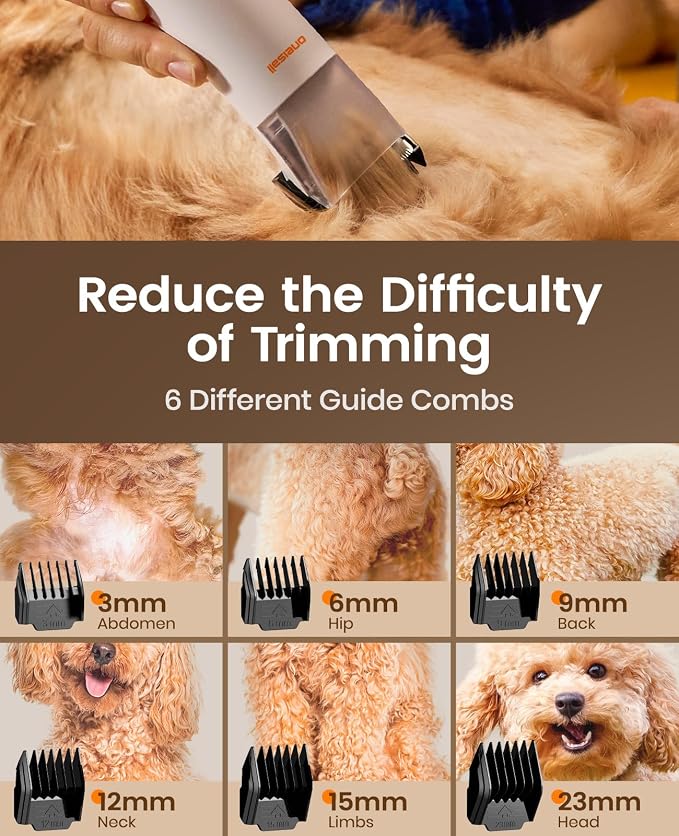 oneisall Dog Grooming Vacuum - 15000Pa Suction, Captures 99% Pet Hair to Reduce Shedding, Dog Grooming Clippers & Quiet Brush (≤59dB) with 4 Accessories, 2L Dust Canister for Home Cleaning（Orange）