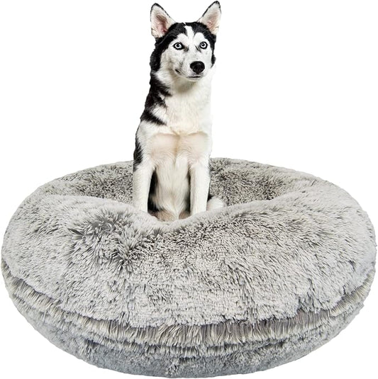 Bessie + Barnie Bagel Bed for Dogs and Cats – Round Pet Bed with 360-Degree Zipper, Waterproof Liner, Machine Washable Cover, Eco-Friendly Polyfill – Plush Donut Puppy Bed for Dogs