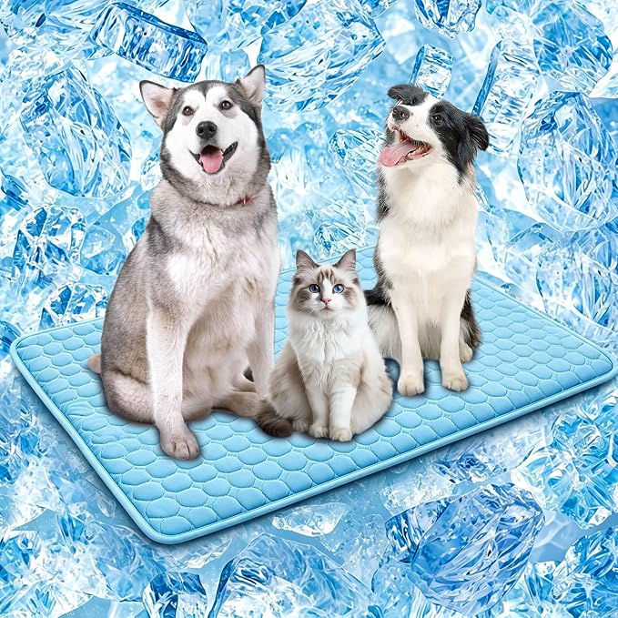 SOMOYA Dog Cooling Mat (Q-Max>0.4) Pet Cooling Pads Blanket Sleeping Kennel Mat,Ice Silk Cool Mat Pad Breathable Dog Bed Mats Beach for Large Dogs Cats (Blue, 39x59 in)