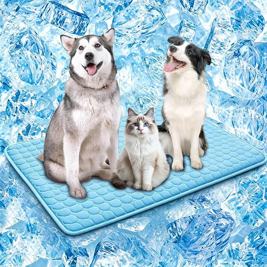 SOMOYA Dog Cooling Mat (Q-Max>0.4) Pet Cooling Pads Blanket Sleeping Kennel Mat,Ice Silk Cool Mat Pad Breathable Dog Bed Mats Beach for Large Dogs Cats (Blue, 39x59 in)