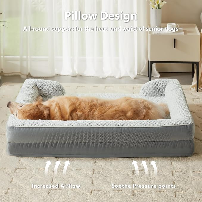 LEXTRO Orthopedic Dog Bed for Extra Large Dogs, Egg Crate Foam Bed for Extra Large Dogs, Equipped with Removable Waterproof Pillow Cover and Anti-Slip Bottom, Pet Bed