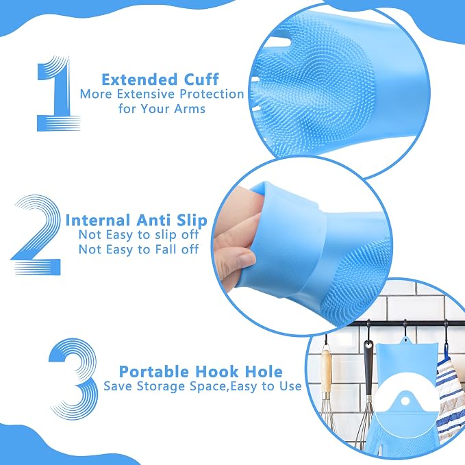 Pet Grooming Gloves—Dog Washing Gloves with High-Density Teeth, Dog Bath Scrubber with Enhanced Five Finger Design, Silicone Gloves for Dogs and Cats Bathing, Massage (Blue)