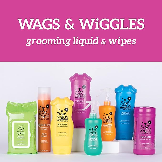 Wags & Wiggles Freshen Deodorizing Dog Shampoo, Very Berry Scent - Odor-Eliminating Dog Shampoo with Tea Tree Oil and Safflower for Smelly Dogs, Paraben Free, 16 Fl Oz