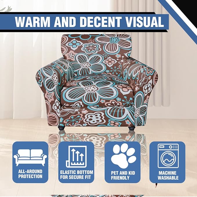 2 Piece Chair Covers Stretch Arm Chair Couch Covers, Floral Pattern Armchair Slipcover with Separate Chair Cushion Cover, Washable Furniture Protector for Living Room(Armchair,Ball Flower)