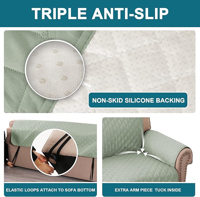 Turquoize 100% Waterproof Sofa Covers Chair Cover Slipcover Couch Protector Triple Non-Slip Sofa Slipcover for 1 Cushion Furniture Protector for Pets, Kids,Dog (Chair 23", Sage)