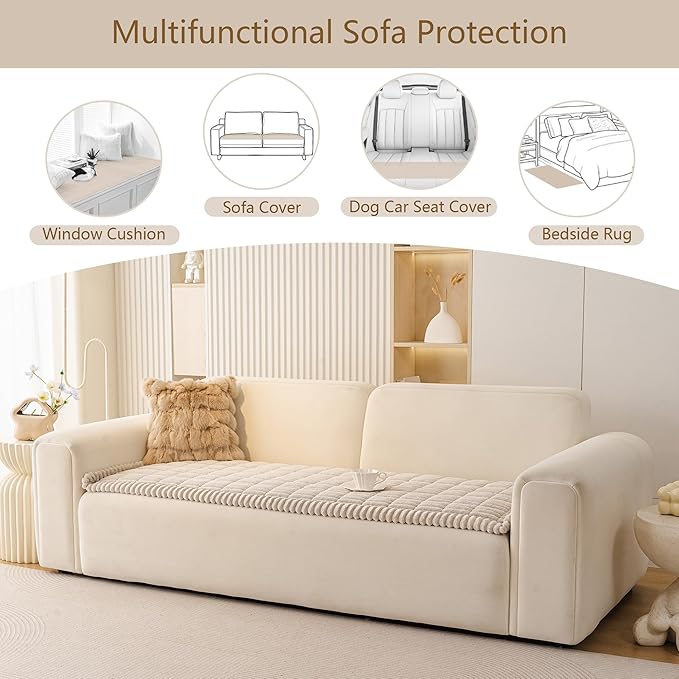 MEETSKY Non Slip Couch Covers for 3 Cushion Couch Pet Friendly Cat Scratch Proof Couch Protector, Couch Cover for Dogs, Washable Sofa Covers Simply Put Sofa Slipcovers, Oatmeal, 27.6" x 82.7"