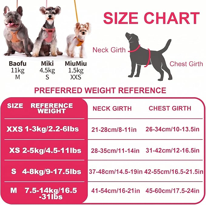 Puppytie No Pull Small Dog Harness with Multifunction Dog Leash,Lightweight Soft Adjustable No Choke Escape Proof Pet Harness Vest Pet Harness Vest,red,S